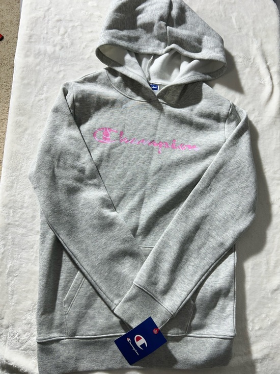 Champion Other - Champion Light Gray Hoodie with Pink Script Logo Kangaroo Pocket Size 16
